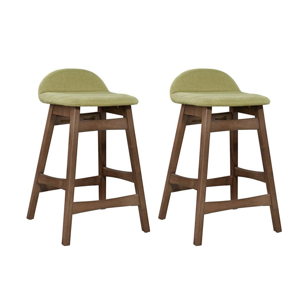 Green Upholstered Wood Counter Stools Set of 2