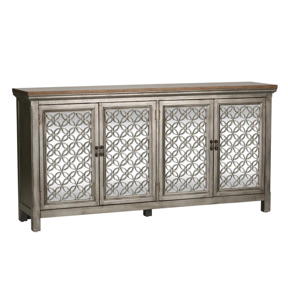 Westridge 72" Wire-Brushed Gray and Brown 4-Door Accent Cabinet