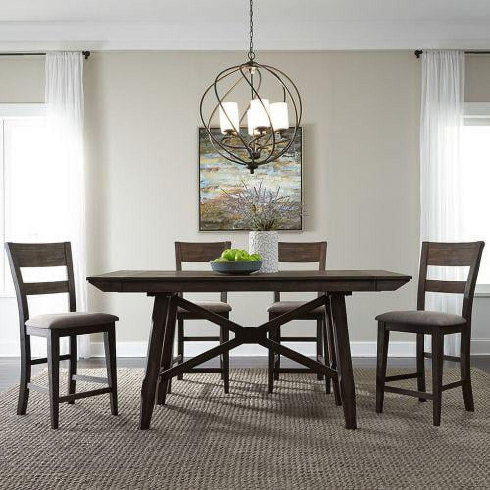 Dark Chestnut 5-Piece Rustic Trestle Dining Set with Upholstered Chairs