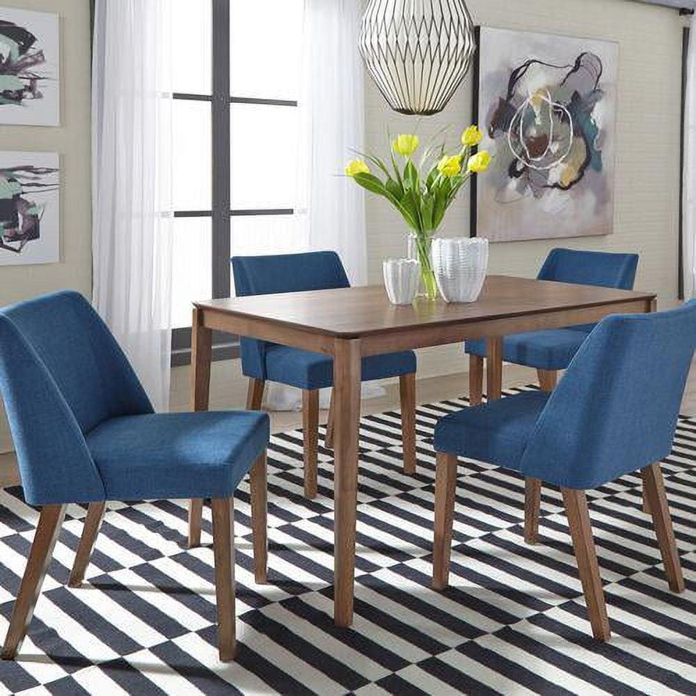 Satin Walnut Rectangular Table Set with Blue Upholstered Chairs