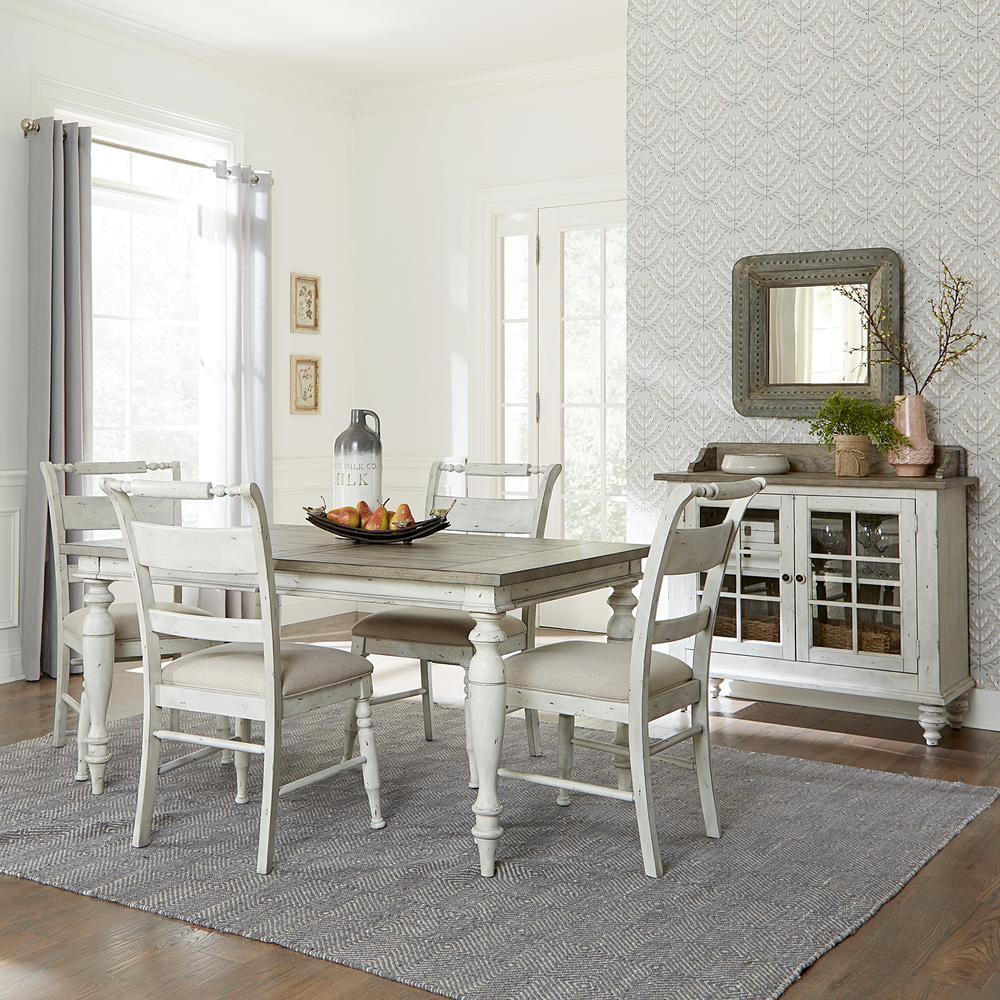 Whitney Antique Linen and Gray 5-Piece Dining Set with Upholstered Chairs