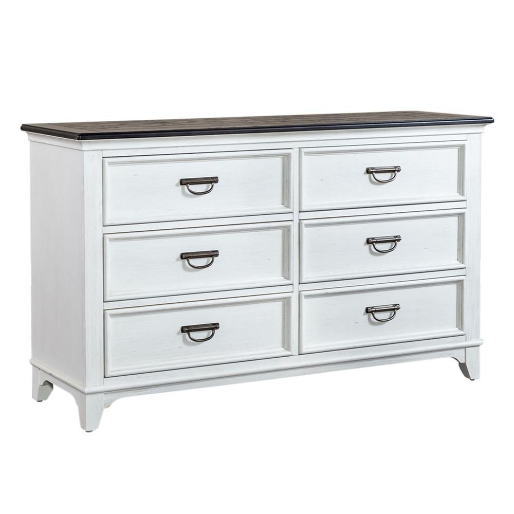 White Cottage 6-Drawer Dresser with Charcoal Top