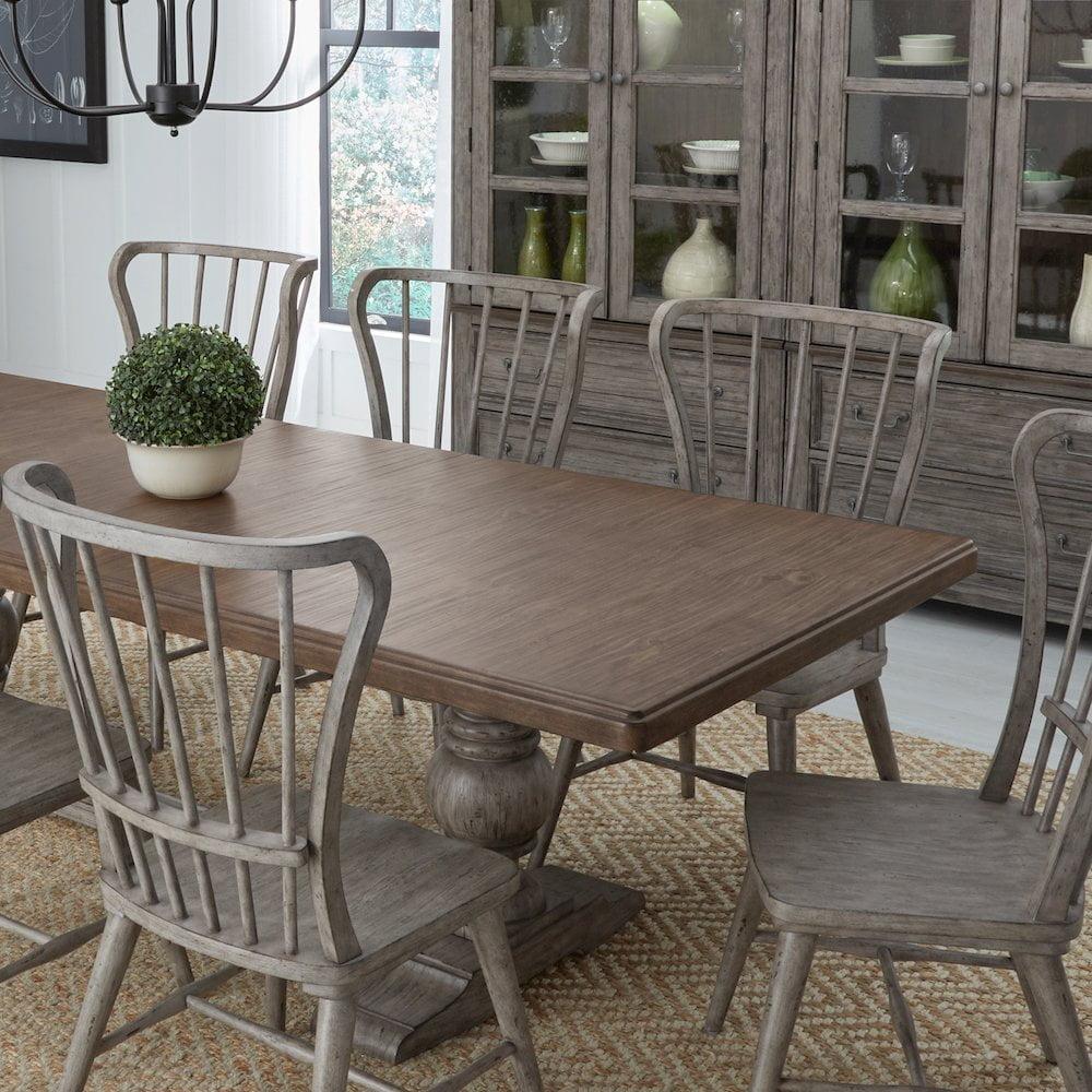 Liberty Furniture 7 Piece Trestle Table Set in Pine Solids & Veneers