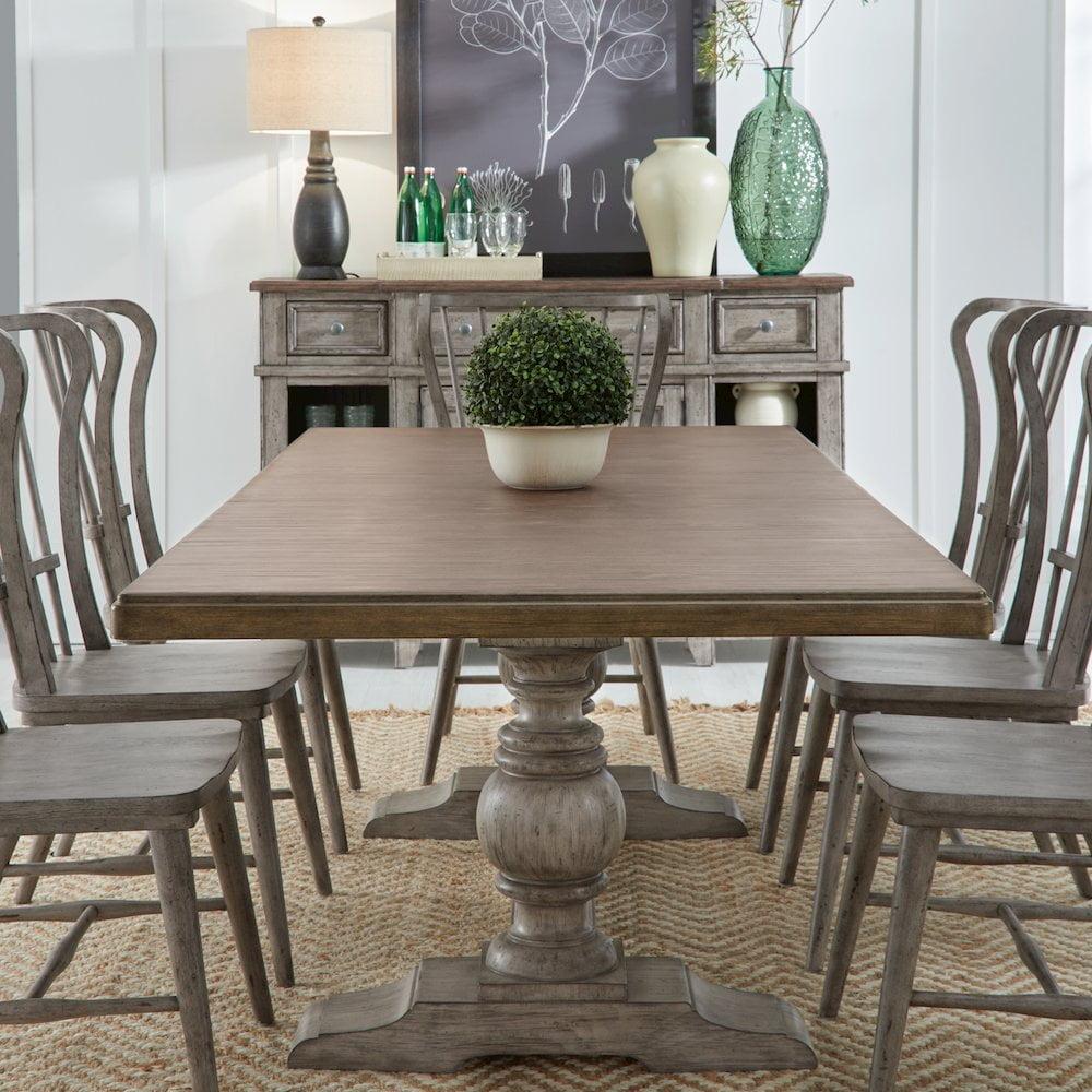 Liberty Furniture 9 Piece Trestle Table Set in Pine Solids & Veneers