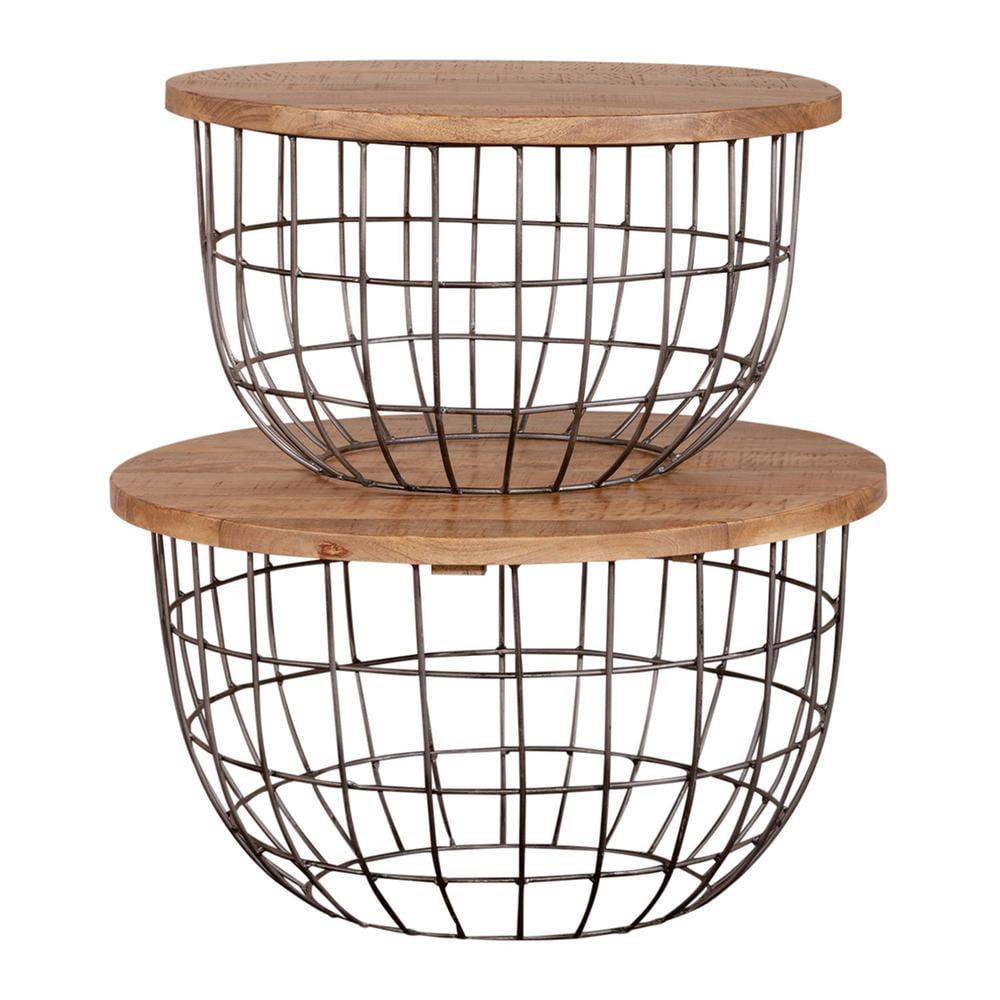 Akins Weathered Honey Mango Wood and Pewter Metal Nesting Tables