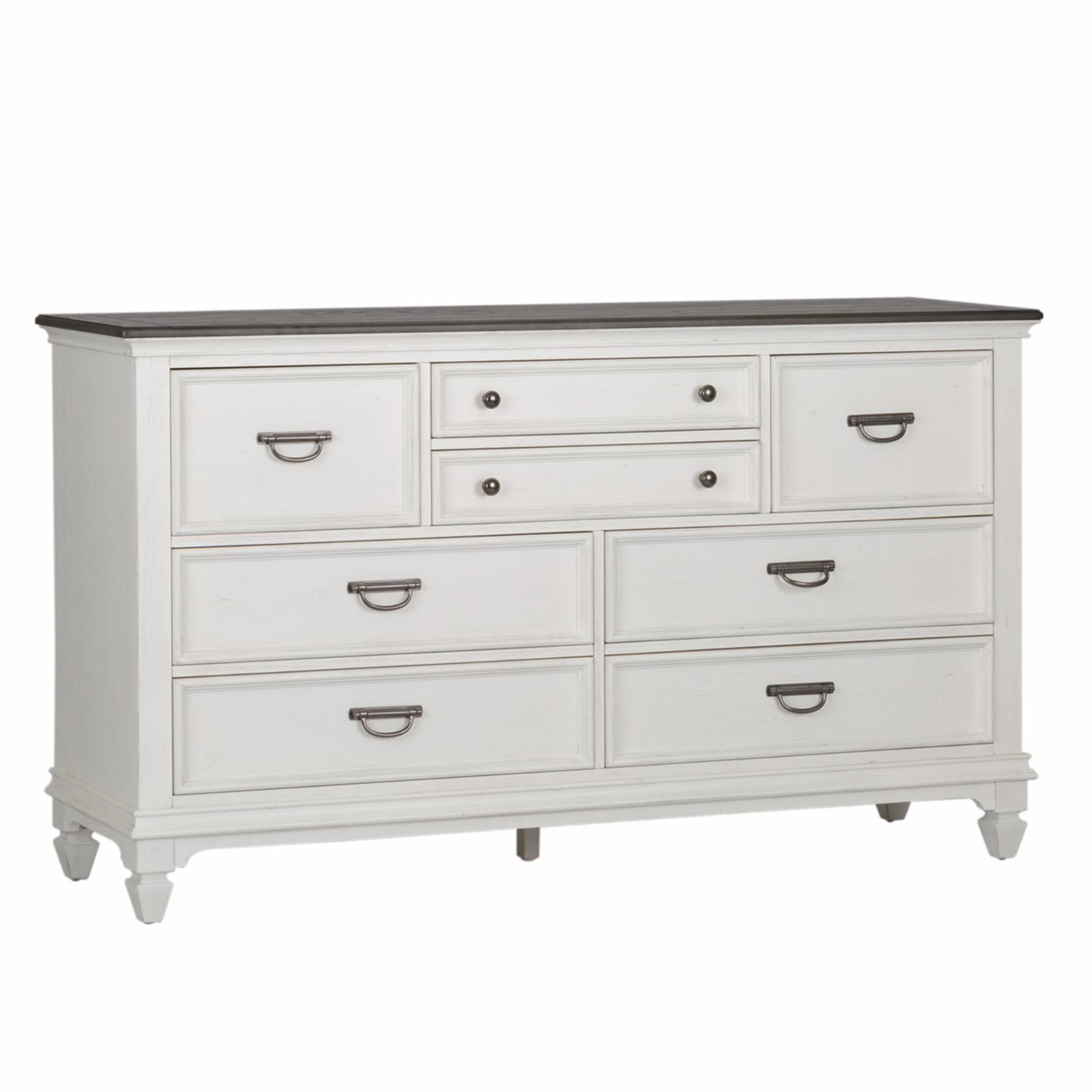 Wirebrushed White Cottage 8-Drawer Dresser with Charcoal Top