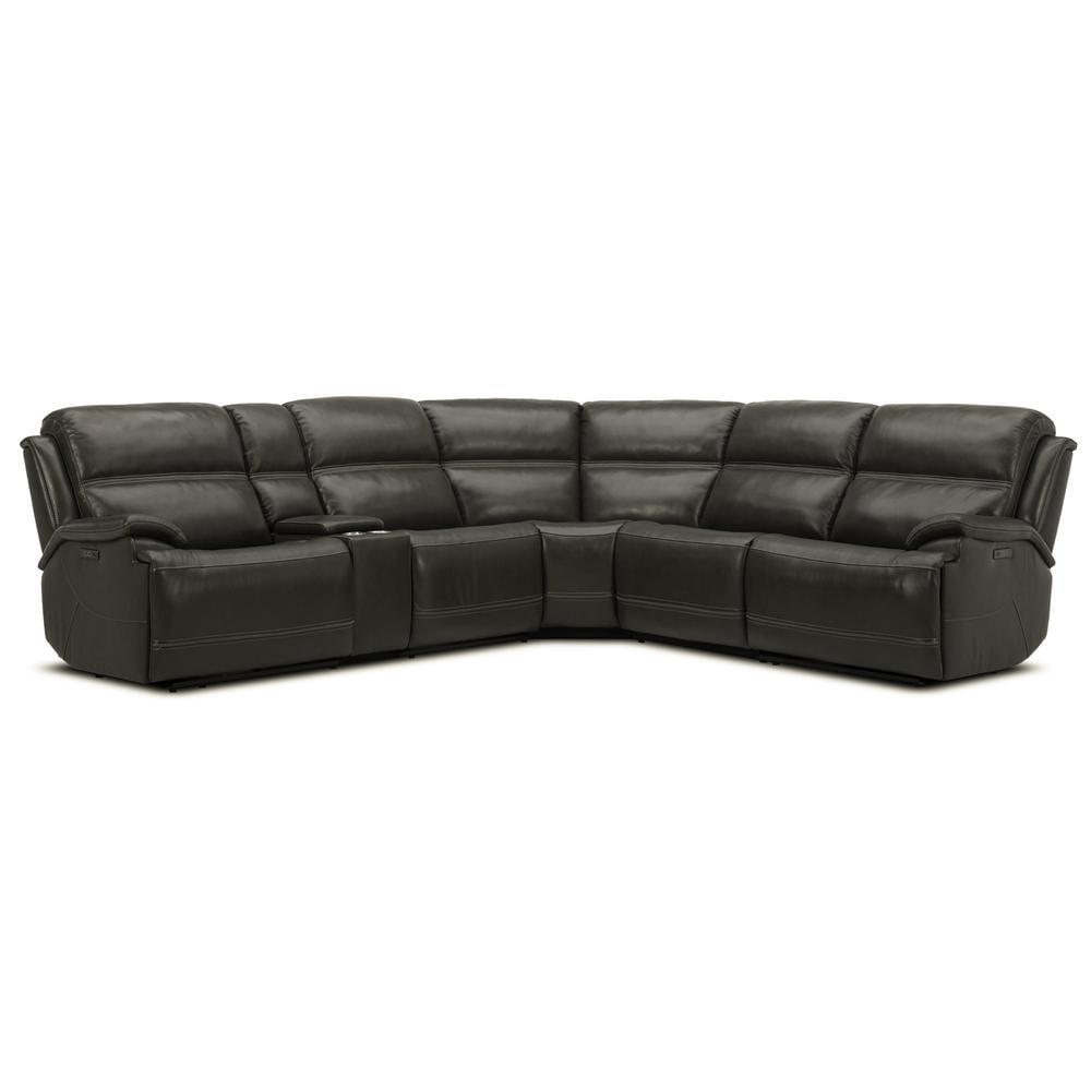 Graphite Gray Six-Piece Leather Reclining Sectional with Cup Holders