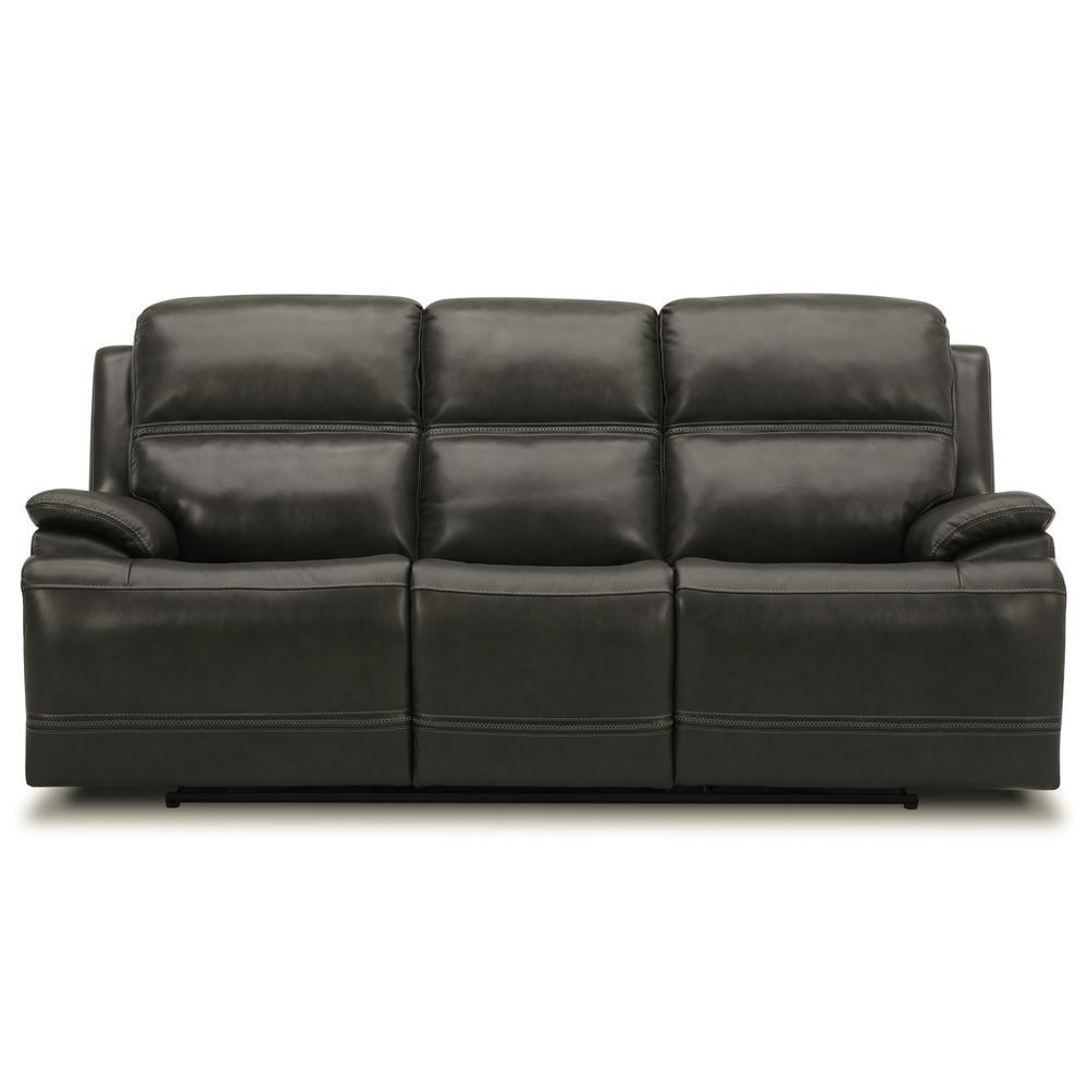 Graphite Gray Leather Reclining Sofa with Pillow Back