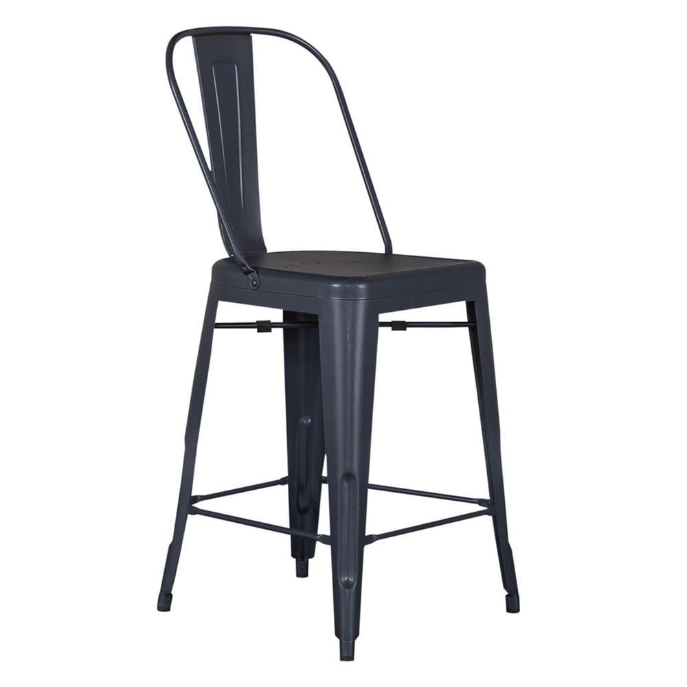 Navy Metal Bow Back Counter Chair with Bent Accents