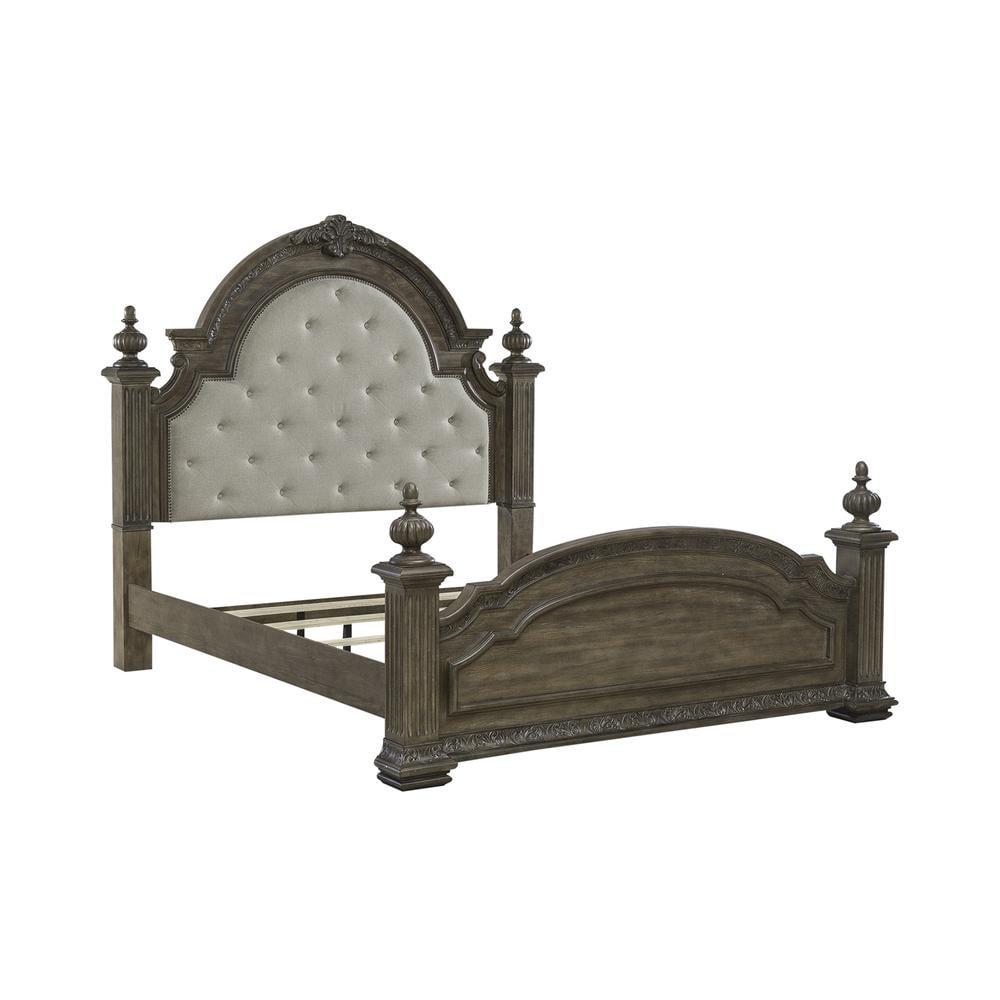 Chestnut Brown King Poster Bed with Upholstered Headboard