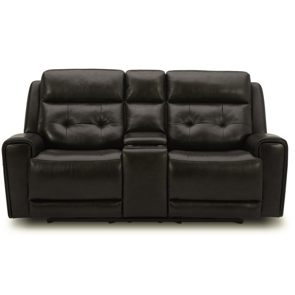 Dark Brown Leather Power Reclining Loveseat with Cup Holder