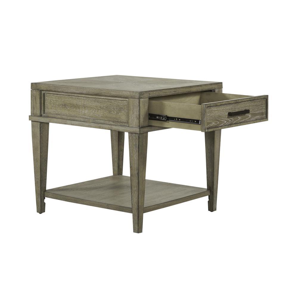 Weathered Sandstone Brown Wood and Metal End Table with Storage