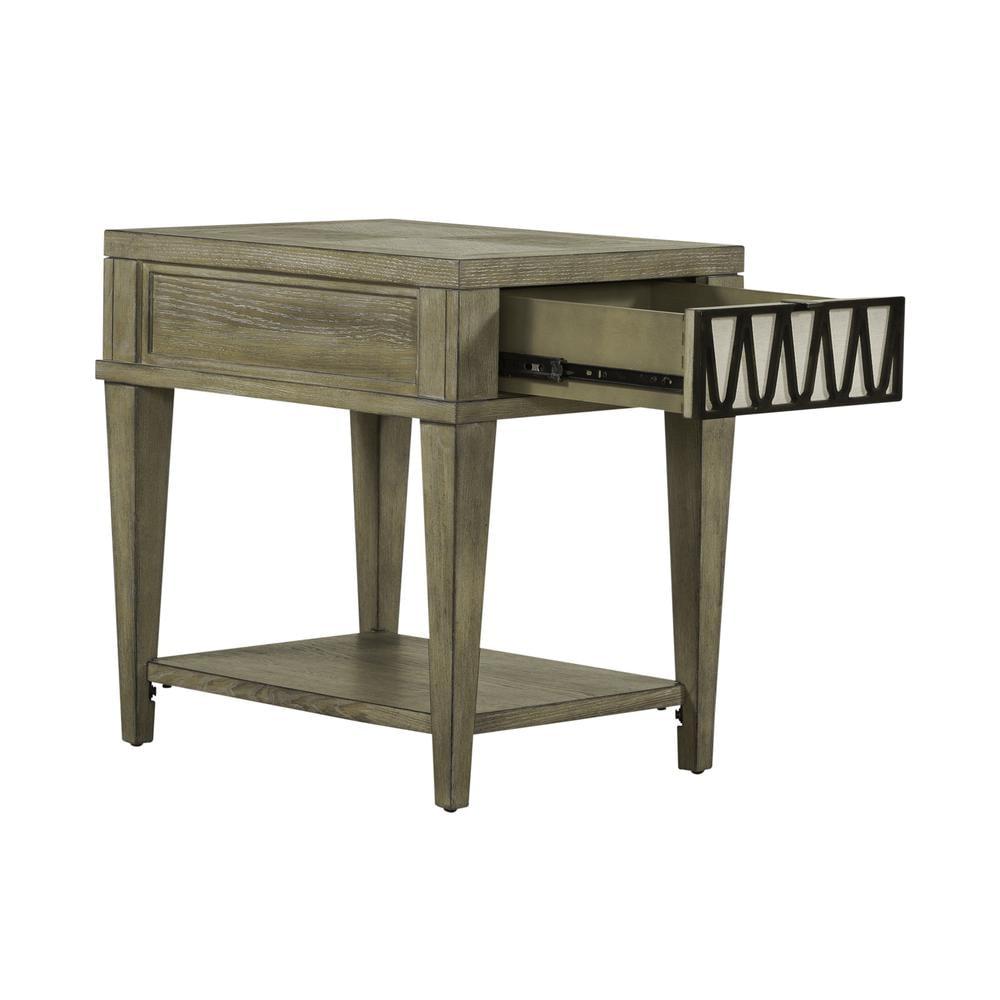 Weathered Sandstone Transitional Wood and Metal Side Table with Storage