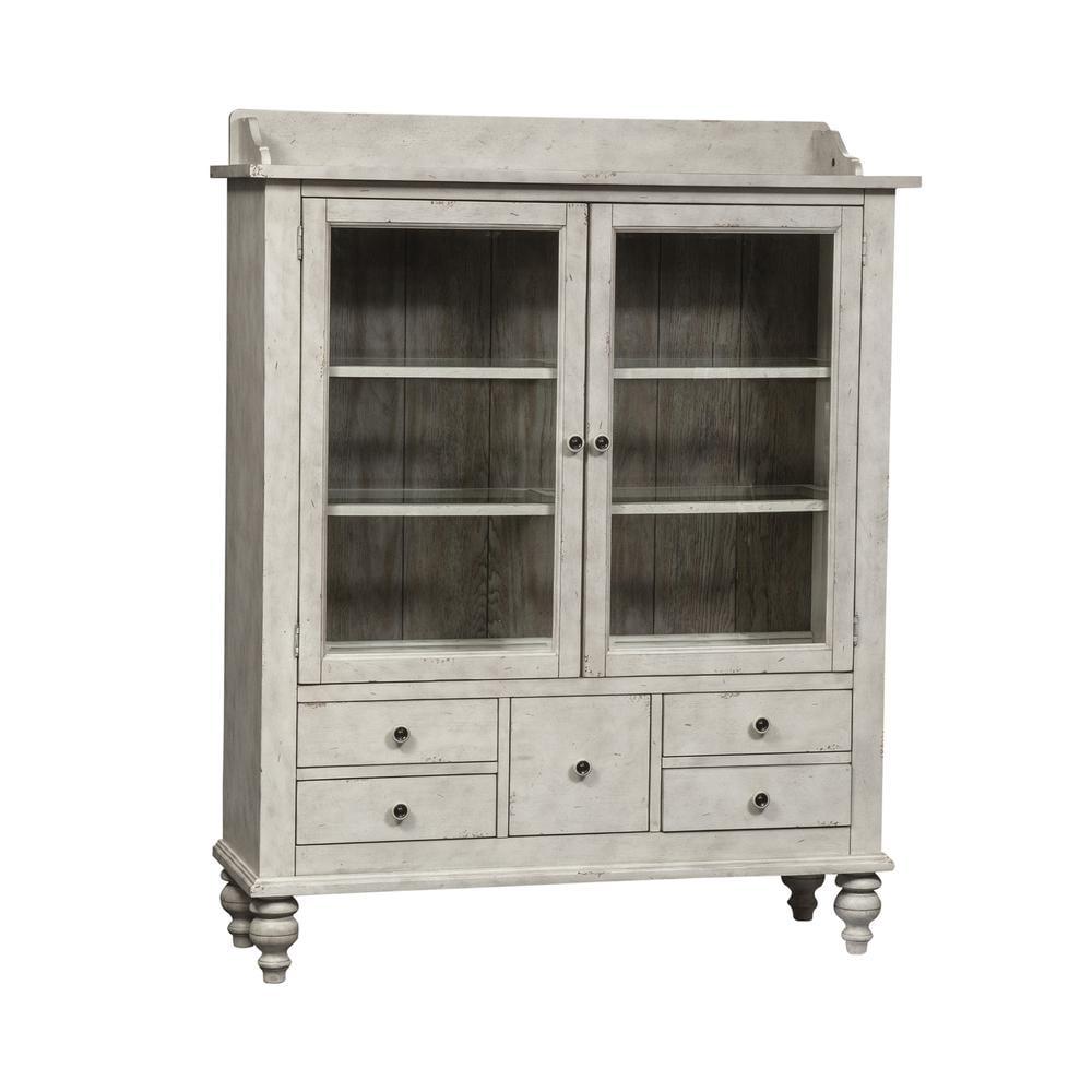 Gray Oak Veneer Lighted Traditional China Cabinet