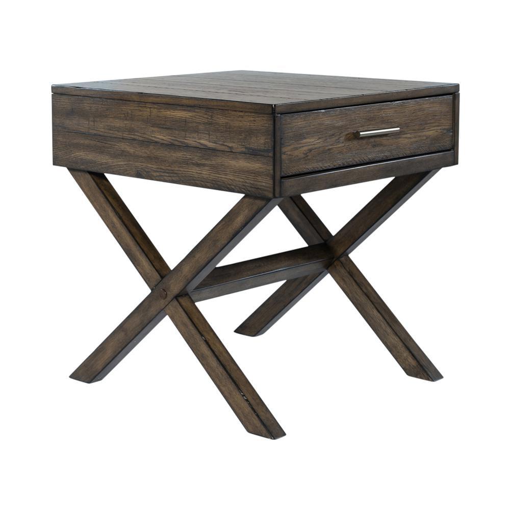 Weathered Chestnut Transitional Rectangular Wood End Table with Drawer