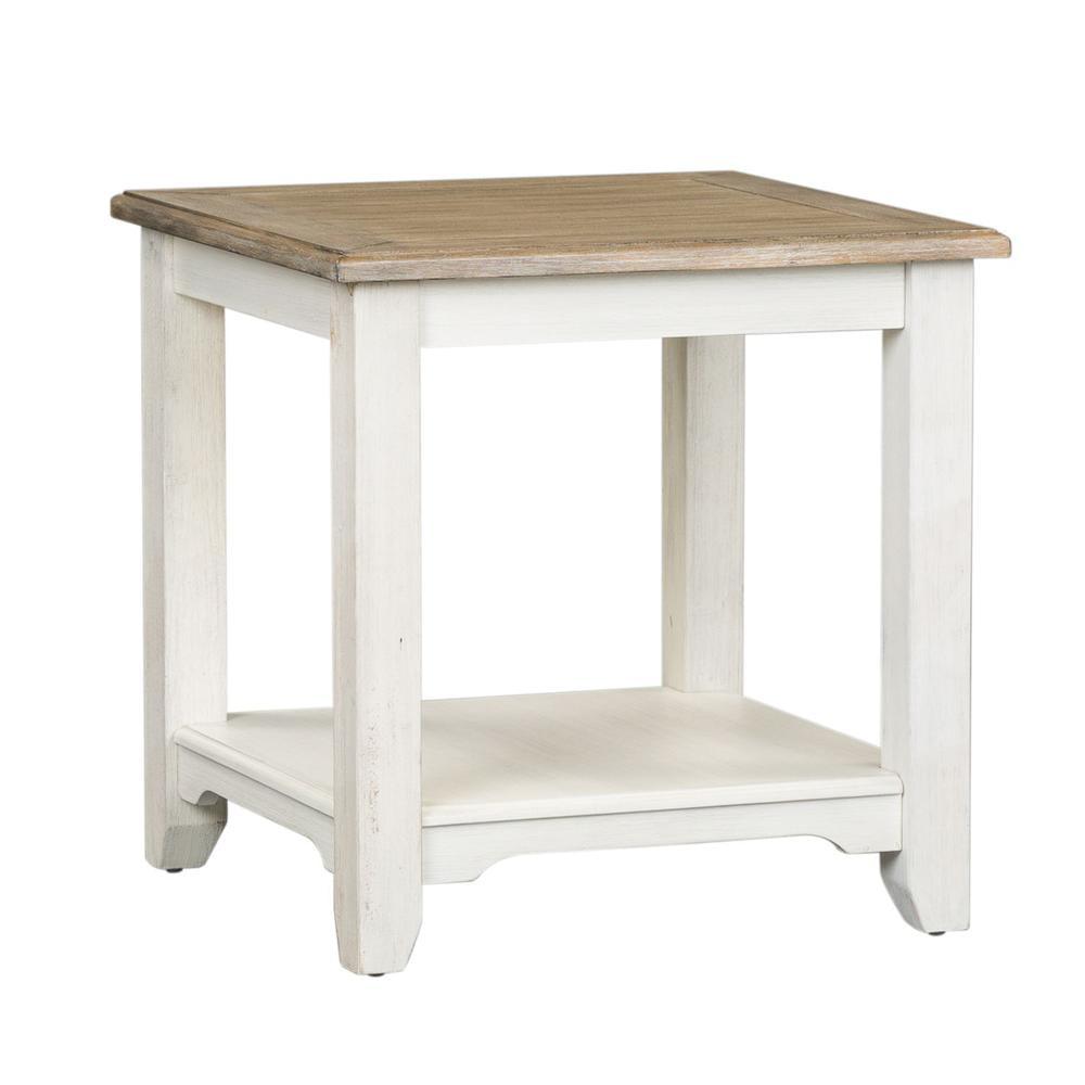 Square White and Brown Wood End Table with Storage