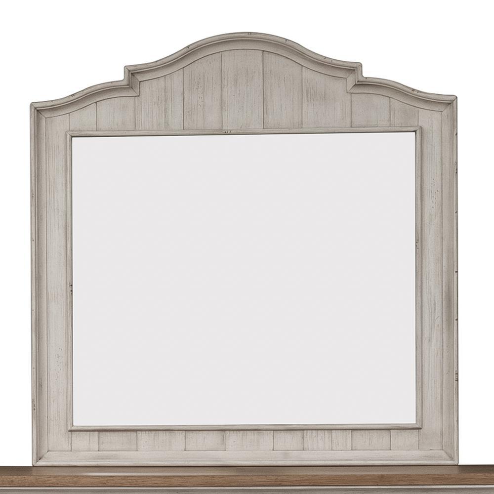Liberty Furniture Farmhouse Reimagined Mirror in Antique White w/ Chestnut Top