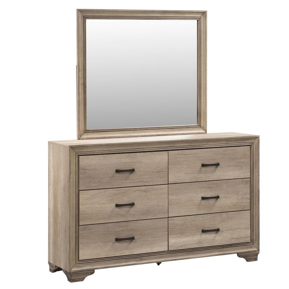 Sandstone Finish Full Dresser & Mirror Set with Six Drawers