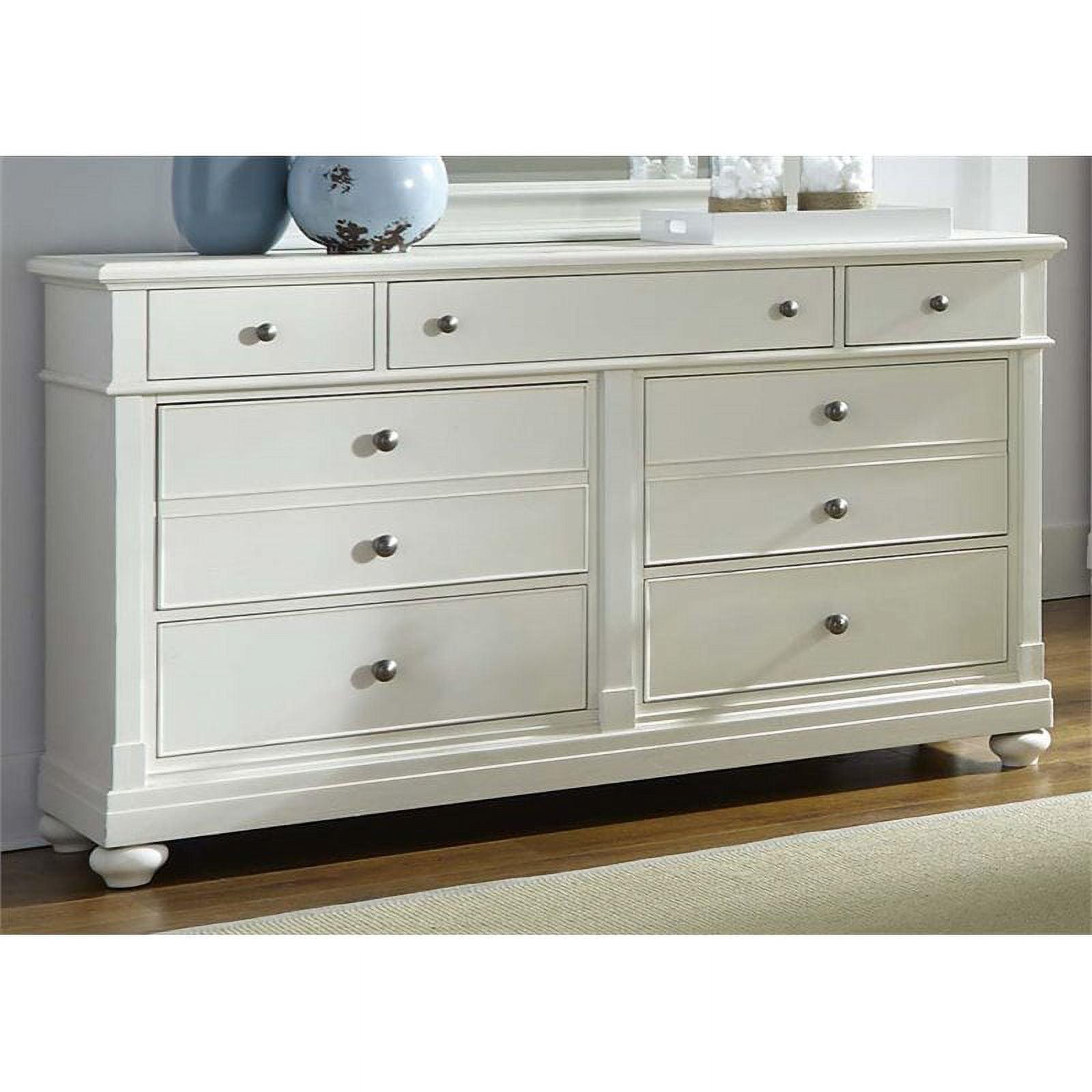 Casual Linen White 7-Drawer Dresser with Antique Pewter Handles