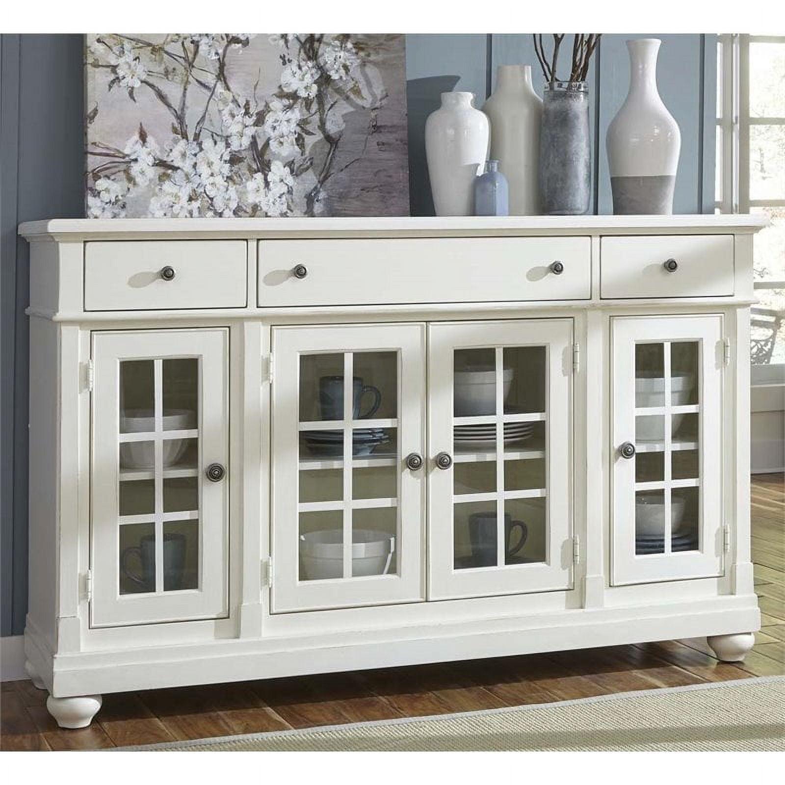 Linen White Glass Door Buffet with Pewter Knobs