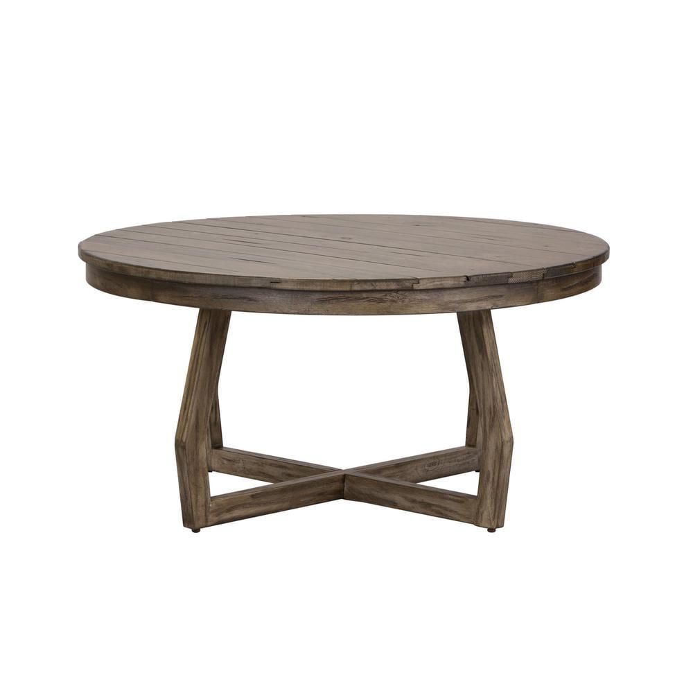 Round Brown Wood Transitional Cocktail Table with Angled Base