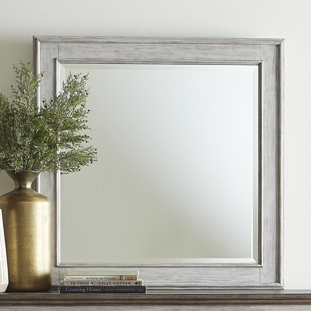 Antique White Square Wood Beveled Mirror