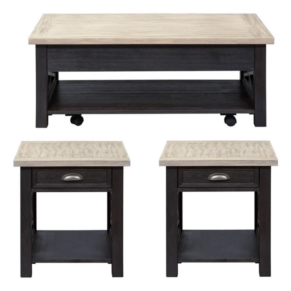 Heatherbrook Black and Ash 3-Piece Living Room Table Set