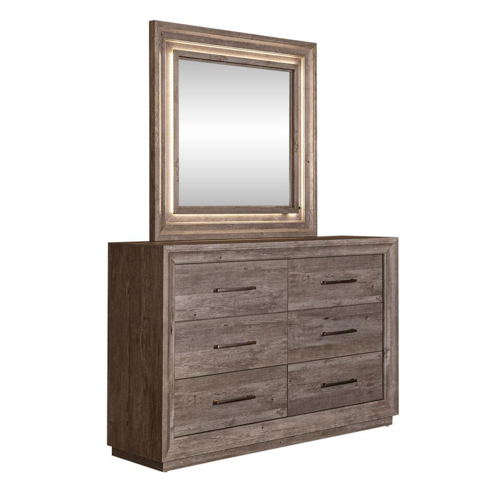 Greystone 78" Rubberwood Dresser with LED Mirror