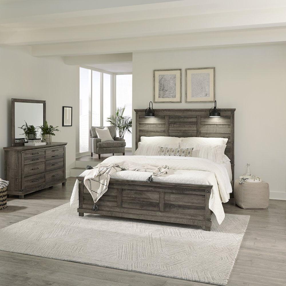 Liberty Furniture Industies, INC Lakeside Haven Lakeside Haven Queen Panel Bed, Dresser & Mirror - Brownstone
