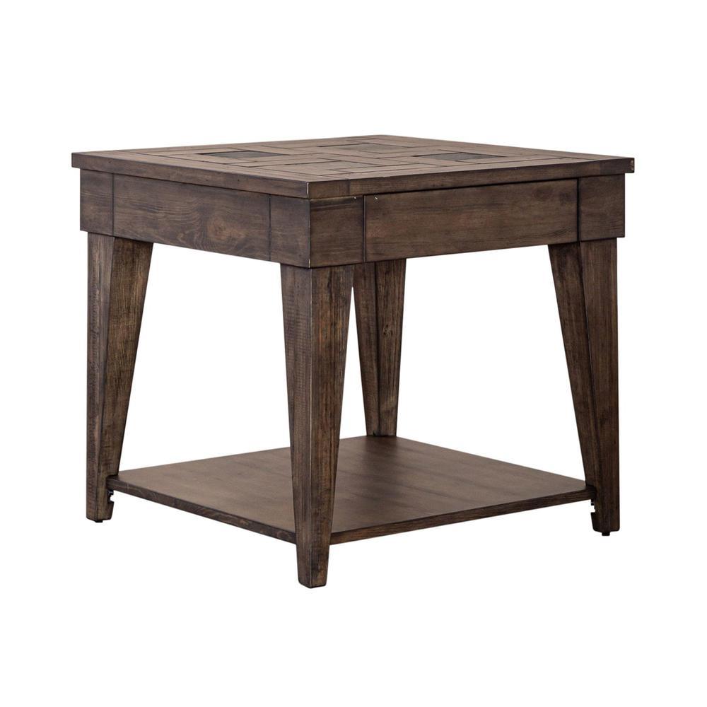 Weathered Stone and Pine End Table with Storage