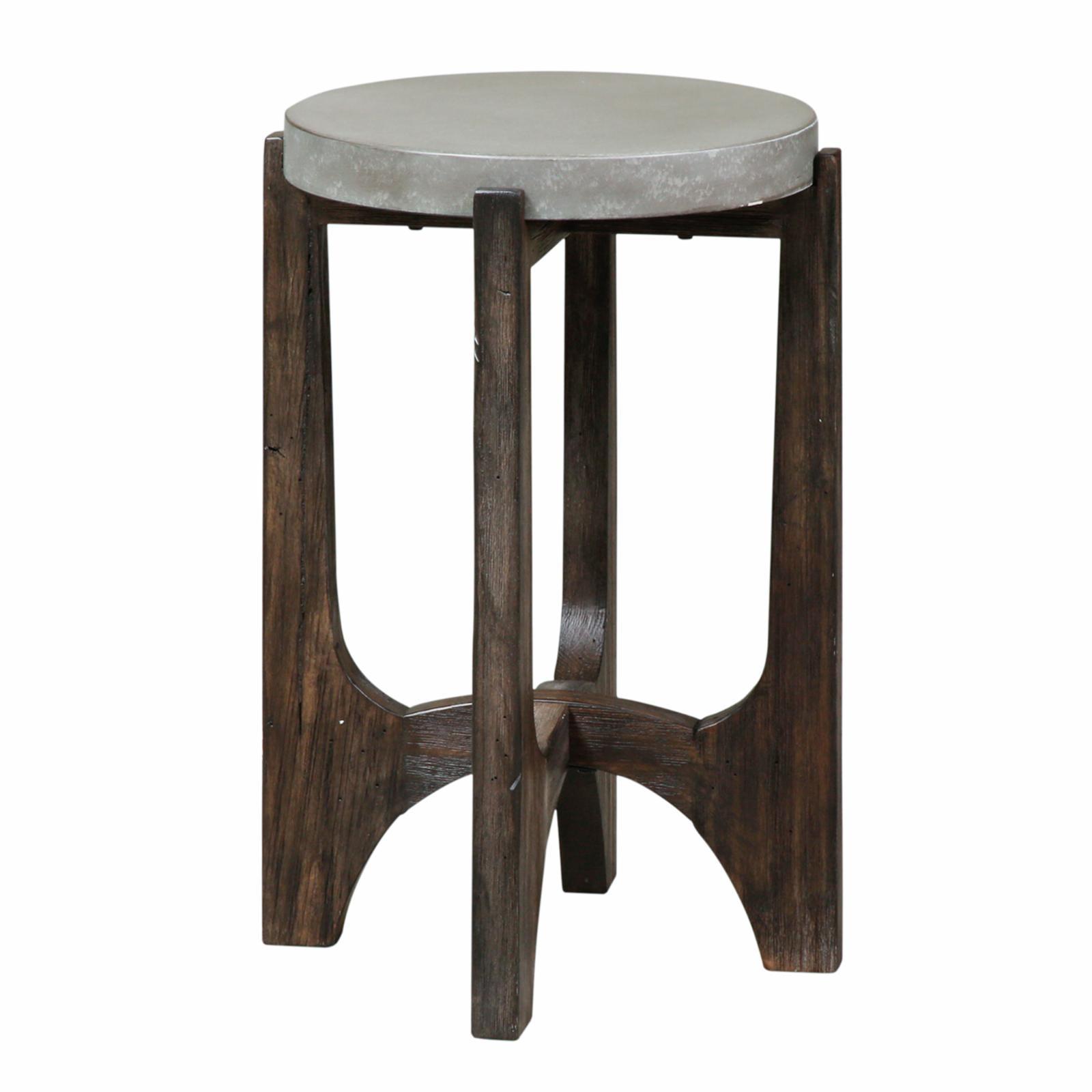 Cascade Round Brown Wood and Concrete Chairside Table