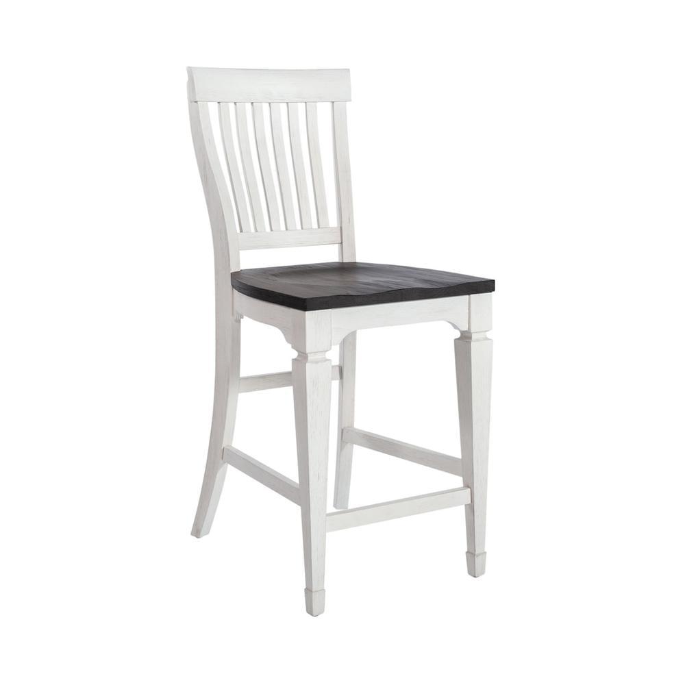 White and Charcoal Wood Slat Back Counter Height Chair