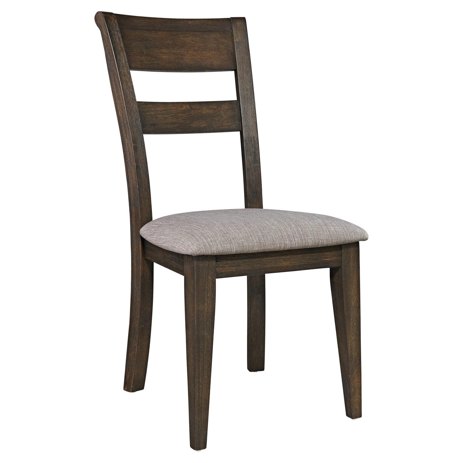 Gray Linen Upholstered Wood Side Chair with Slat Back