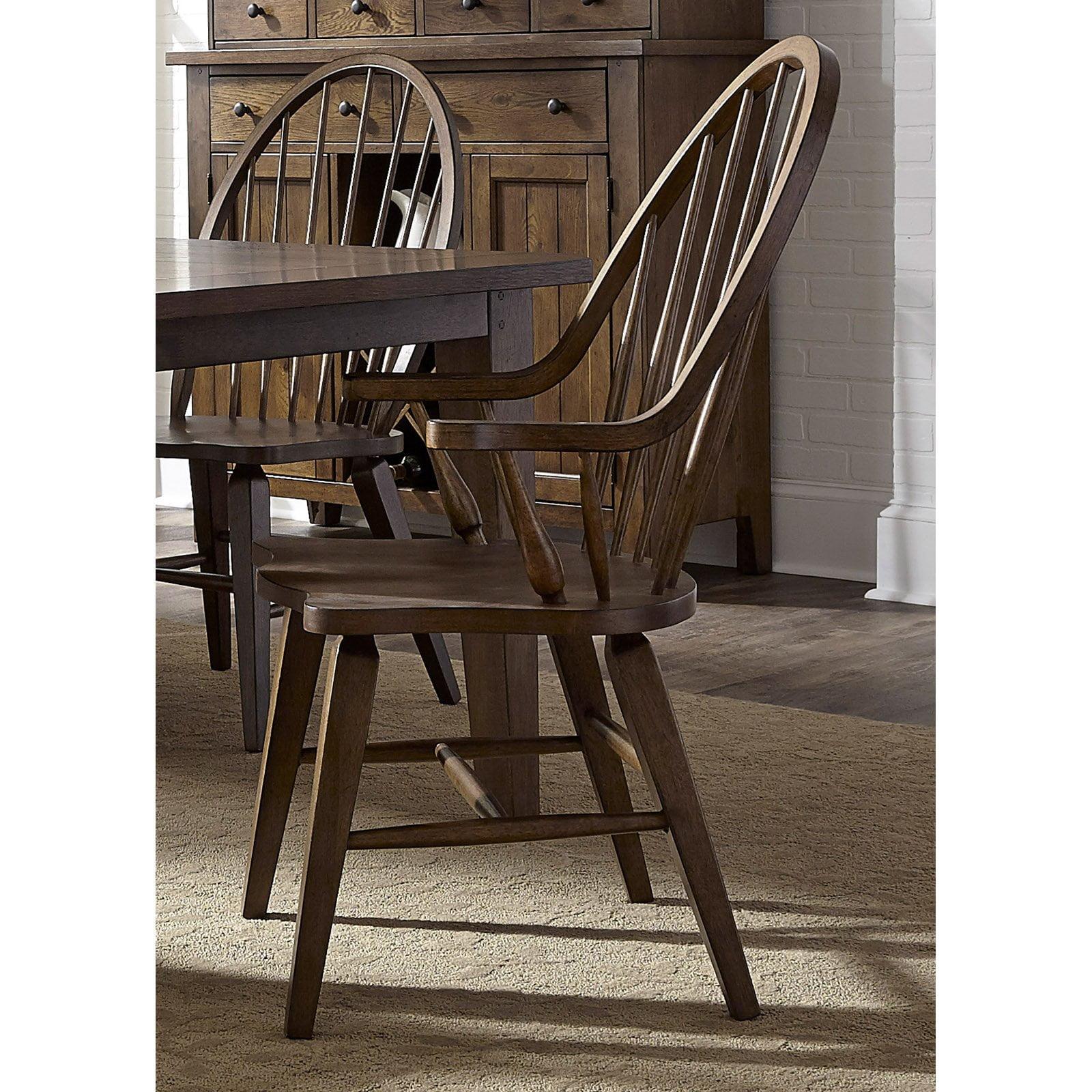 Rustic Oak Traditional Windsor Back Arm Chair