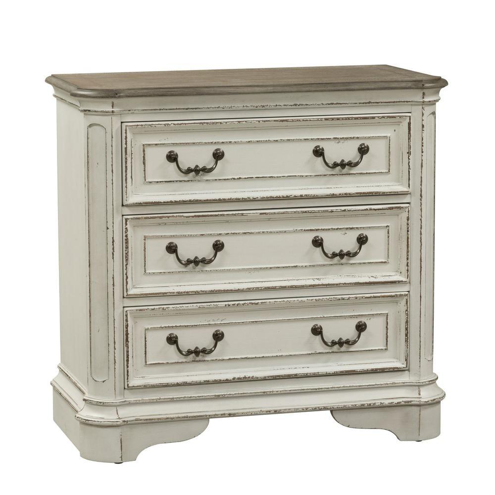 Magnolia Manor Antique White 3-Drawer Bedside Chest with Charging Station