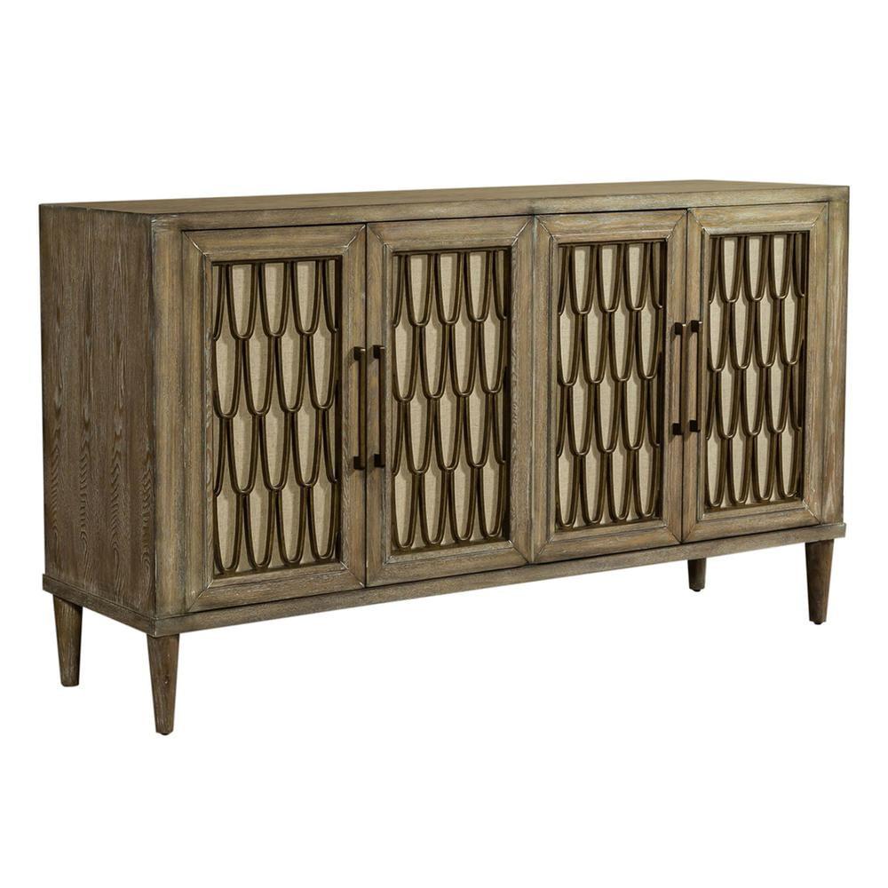 Devonshire Driftwood 4-Door Accent Cabinet with Resin Grill