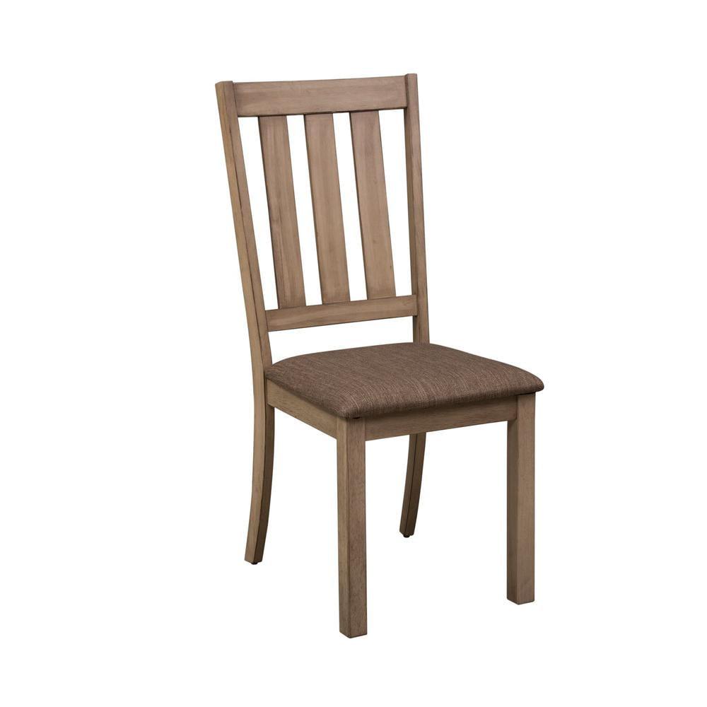 Sandstone Slat Back Upholstered Side Chair with Brown Tweed Seat