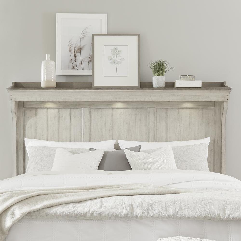 Weathered Linen Queen Wood Mantle Headboard with LED Lighting