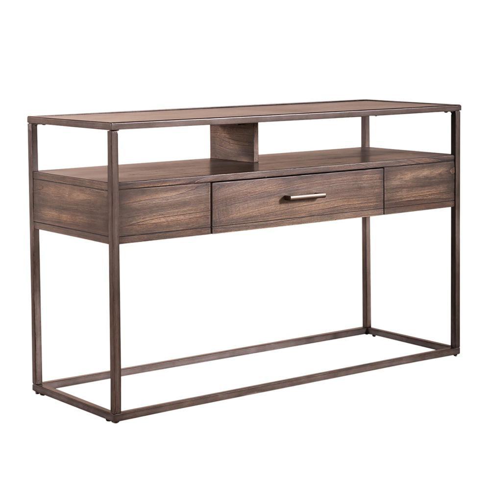 Jamestown Brown Wood and Metal Rectangular Sofa Table with Storage