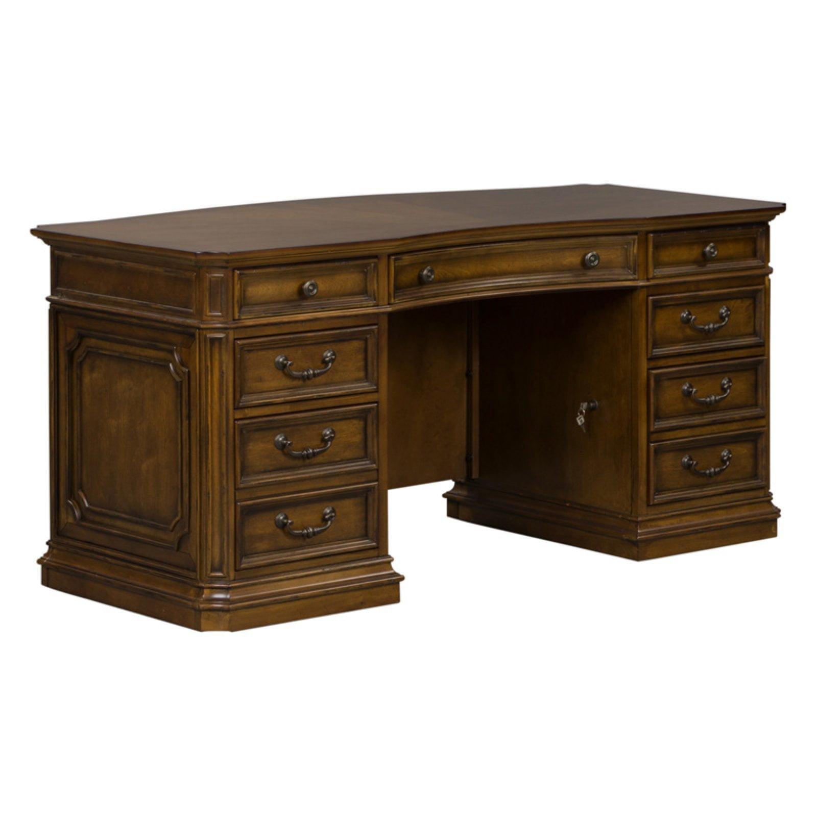 Amelia Brown Wood Executive Desk with Drawers and Filing Cabinet