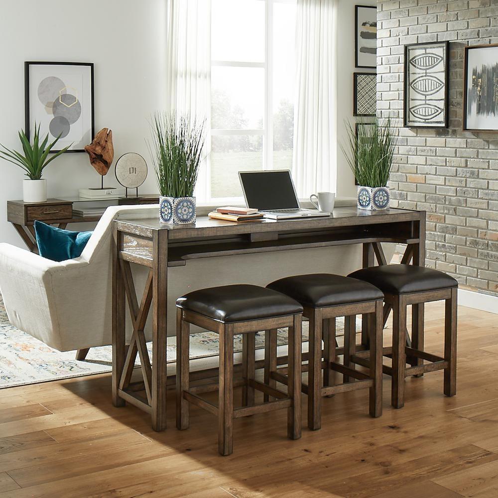 Lennox Weathered Chestnut Console Bar Table with Stools