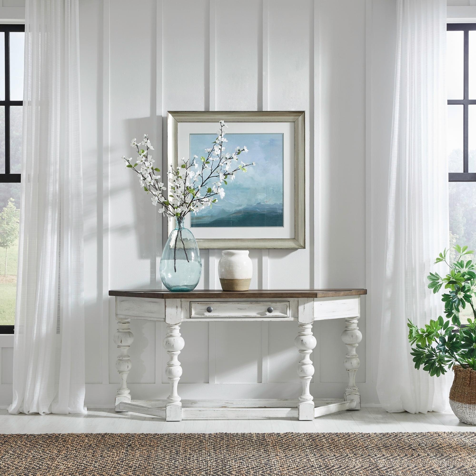 Rustic Brown and White Pine Console Table with Storage