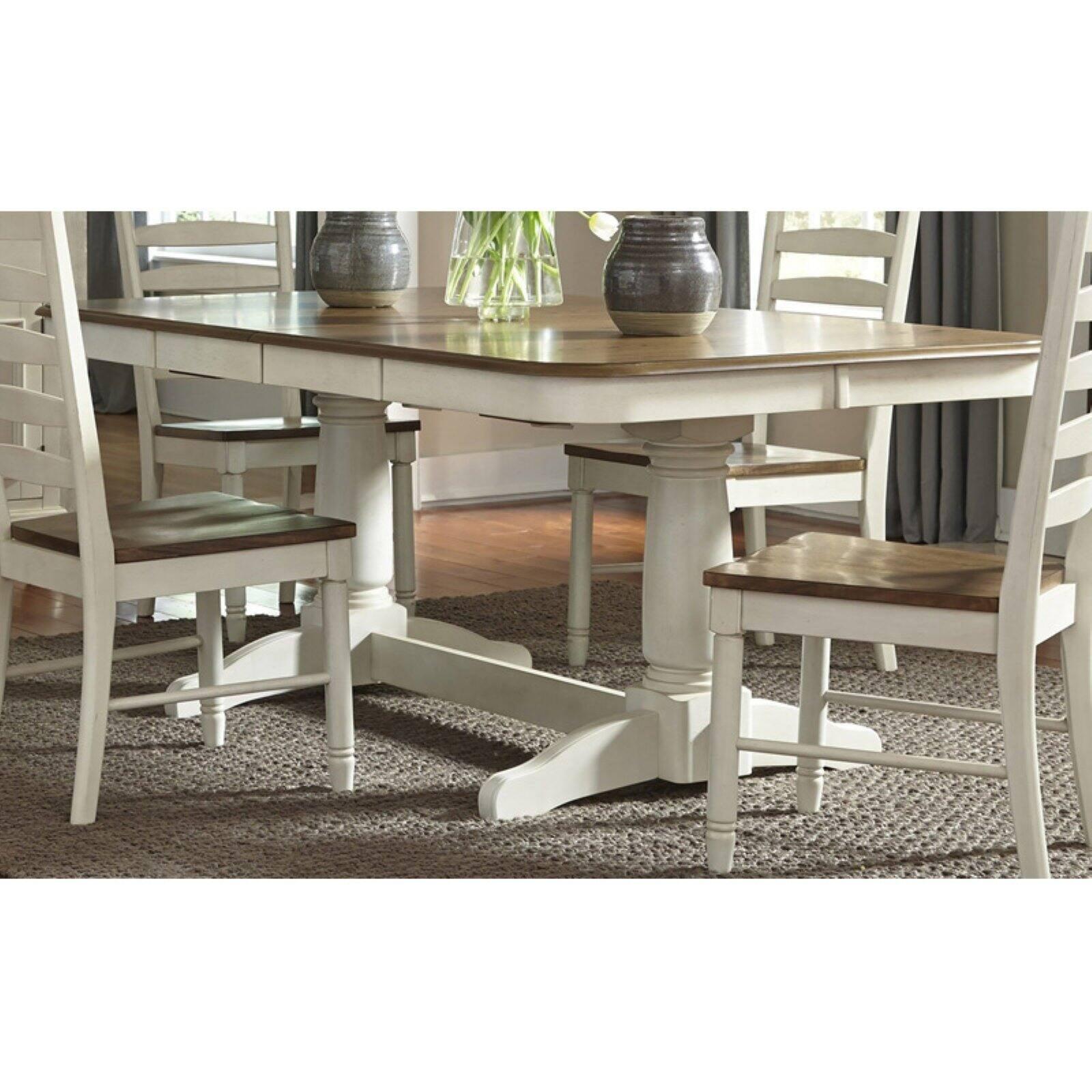 White and Honey Extendable Wood Rectangular Dining Table