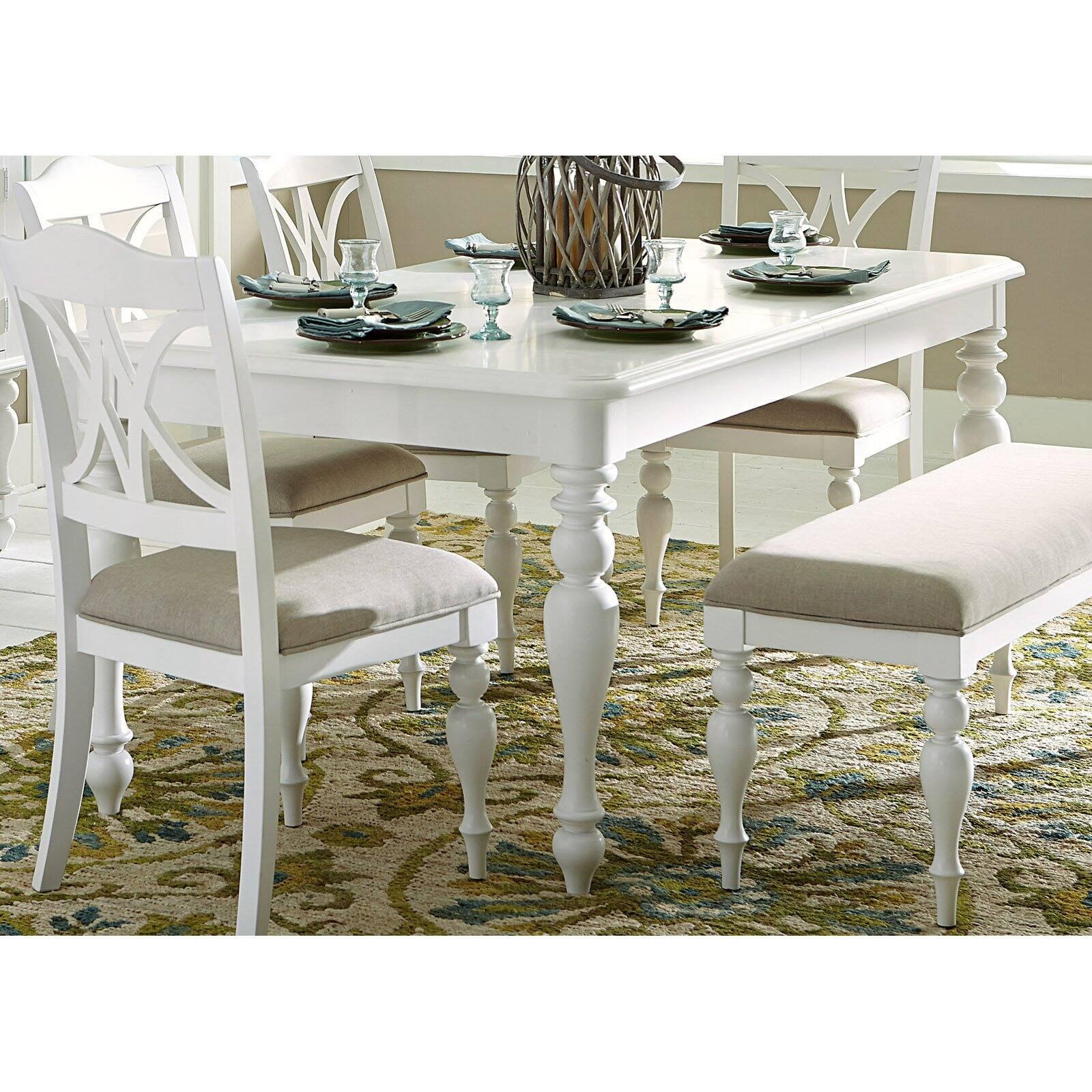 Transitional Oyster White Wood Extendable Dining Table