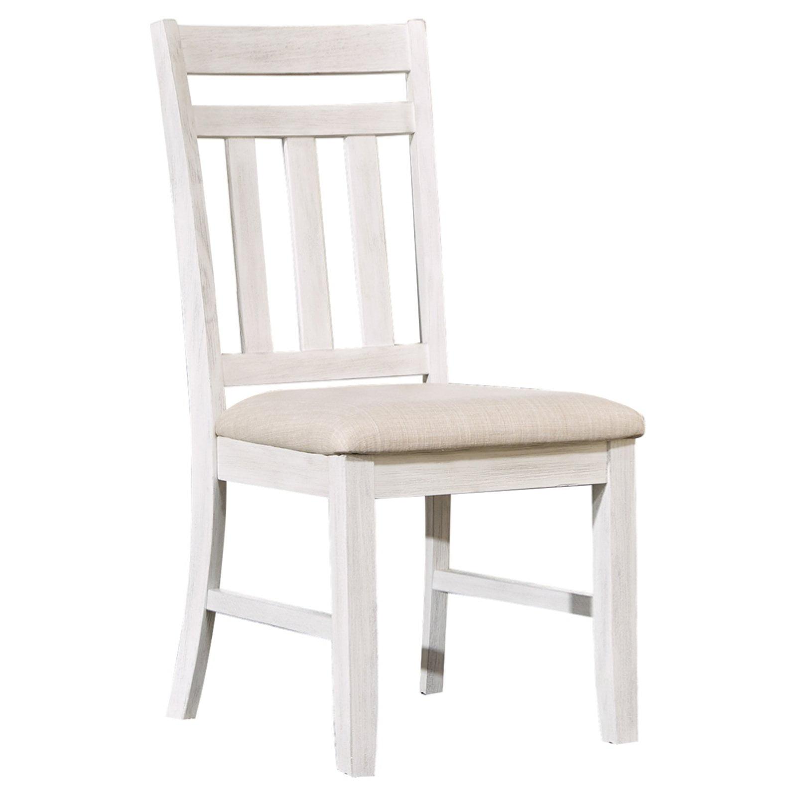 Summerville White Linen Upholstered Slat Back Side Chair