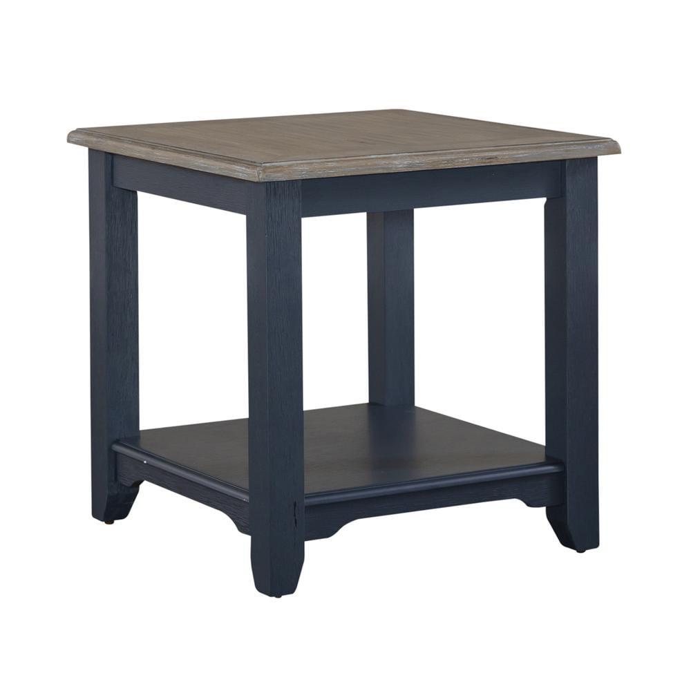 Navy and Gray Square Wood End Table with Shelf