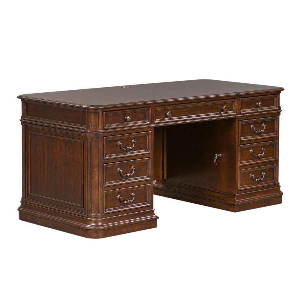 Brown Solid Wood Traditional Executive Desk with Drawers