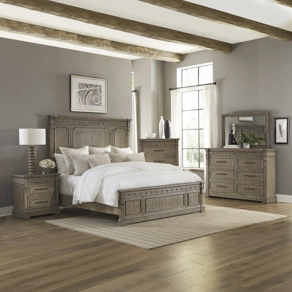 Dusty Taupe 5-Piece Traditional Oak Panel Bedroom Set