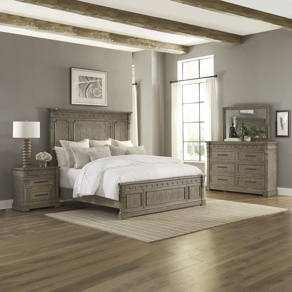 Dusty Taupe Oak Veneer 4-Piece Traditional Bedroom Set