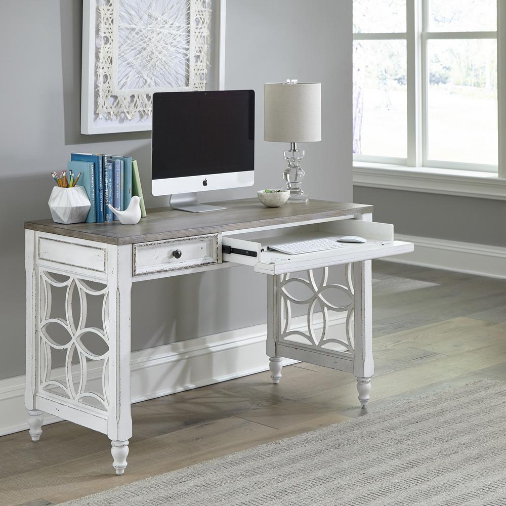 Antique White Traditional Writing Desk with Keyboard Tray